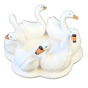 Vintage White Porcelain Swan Candle Holder Dish Tray Room Decor